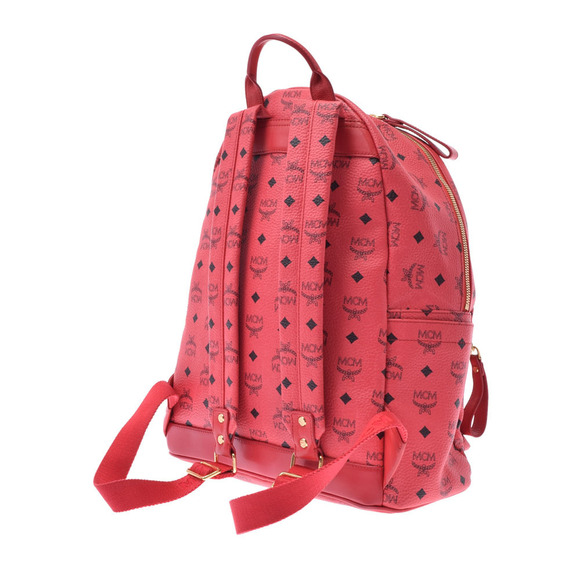 MCM Studded Red Calfskin Backpack - Picture 2 of 12
